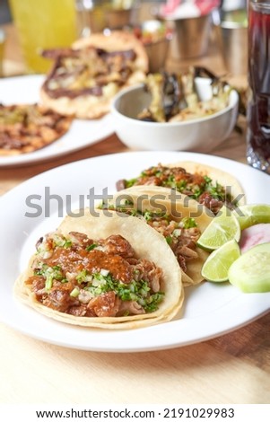 Mexican taco with salsa, taco al pastor
