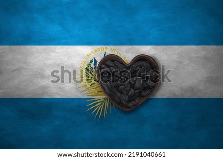 Wooden basket heart form on background of national flag. Photography and marketing digital backdrop.