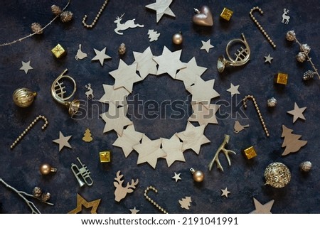 Christmas and Happy New Year Golden festive decorations background