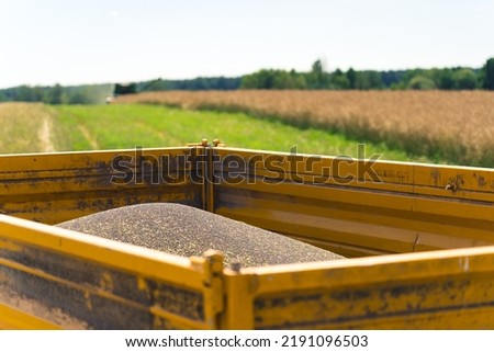 a tractor taking away the harvested crop, farm and harvest concept. High quality photo