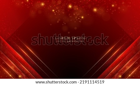 Red luxury background with golden lines, red lines, stripes, shine dots effect and bokeh decoration. Elegant style design template concept. Vector illustration