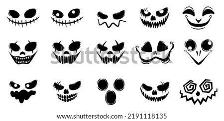 horror and scary faces halloween vector set. silhouette style illustration