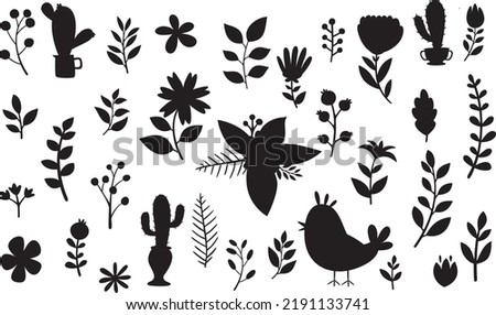 Beautiful floral elements isolated Vector Silhouettes
