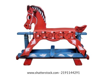 vintage red rocking horse for childen play, white background, dicut

