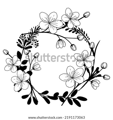 hand drawn sketch floral wreath 