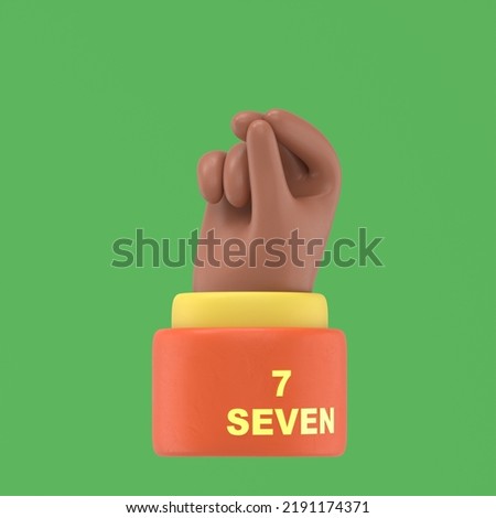 Green Screen Mock-up. Format 16:9.3D illustration of African hand shows the number seven on Green Screen for footage and clipping path, Hands gesture numbers.
