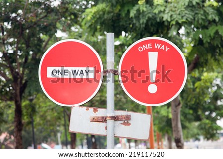 One way sign on street