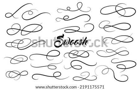 Underline swishes tail collection. Swoosh element for sport, logo design. Vector hand drawn illustration.