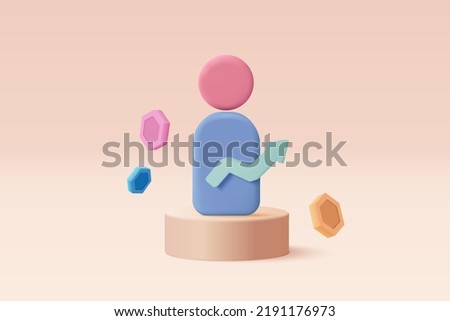 3D people in team leader management and trade graph. Problem-solving in time, business challenge in leadership connection, partnership 3d concept. 3d leads management icon vector render illustration Royalty-Free Stock Photo #2191176973