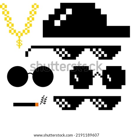 gangsta glasses set with black hat and on white background vector illustration Royalty-Free Stock Photo #2191189607