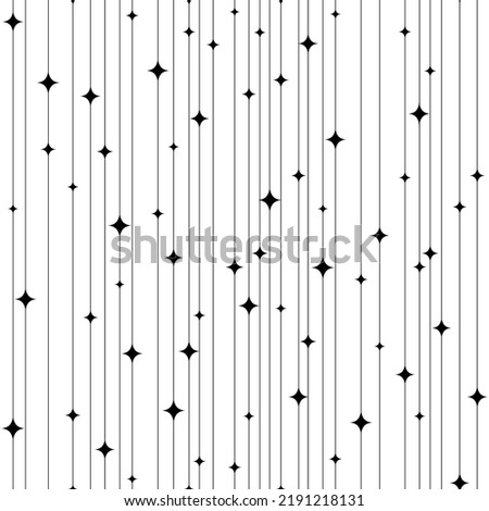 Seamless pattern. Black star and line on white background. Repeated stripe pattern. Abstract vertical backdrop. Repeating sparkles design for prints. Monochrome lattice wallpaper. Vector illustration