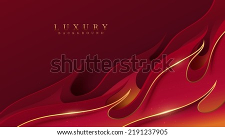 Red luxury background with fire pattern with golden line elements and glitter light effect decoration.
