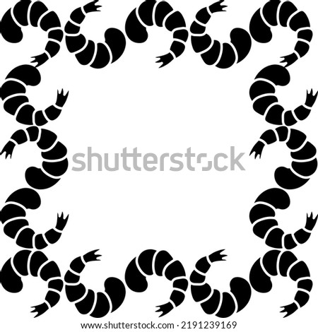 Shrimp. Silhouette. Seafood square frame. Vector illustration. Shrimp tail. Outline on isolated background. Idea for web design.