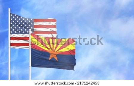 Waving American flag and flag of State of Arizona.