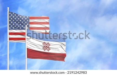 Waving American flag and flag of Mari El.