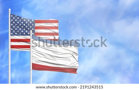 Waving American flag and flag of Crimea.