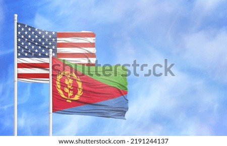 Waving American flag and flag of Eritrea.