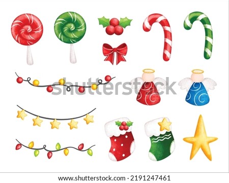 Watercolor Illustration set of Christmas ornaments
