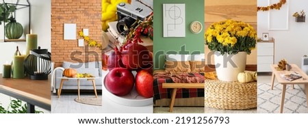 Collage of stylish interiors with autumn decor