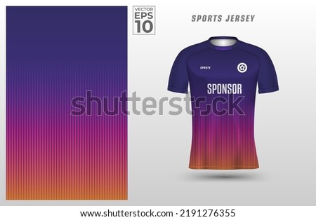 Gradient pink purple blue t-shirt sport design template with stripe line pattern for soccer jersey. Sport uniform in front view. Tshirt mock up for sport club. Vector Illustration
