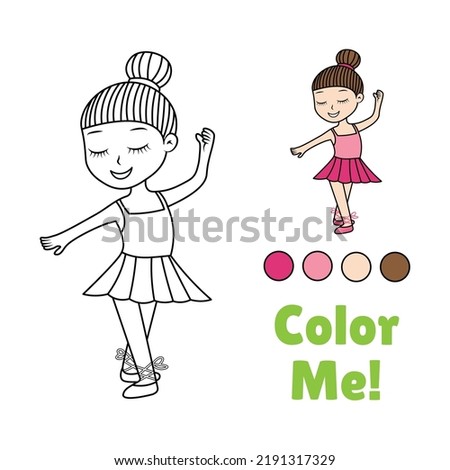  little girl in a dress. vector illustration. little ballerina. coloring. girl in a pink dress. gymnast. dance. child. vector illustration. color