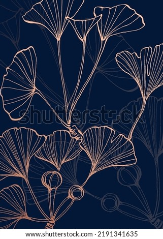 Set of Abstract ginkgo Hand Painted Illustrations for Wall Decoration, minimalist flower in sketch style. Postcard, Social Media Banner, Brochure Cover Design Background. Modern Abstract art Artwork