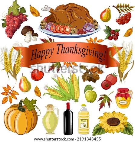 Thanksgiving Day in the Americas.Thanksgiving Day vector illustration decor elements set.