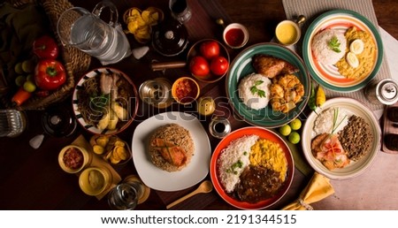 Comida criolla Peru Peruvian food buffet table comfort cuisine Royalty-Free Stock Photo #2191344515