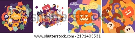 Happy Halloween. October 31. A set of vector illustrations. Autumn Backgrounds. Hello pumpkin season. Royalty-Free Stock Photo #2191403531