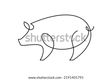 Pig in continuous line art drawing style. Abstract pig silhouette minimalist black linear design isolated on white background. Vector illustration Royalty-Free Stock Photo #2191405795