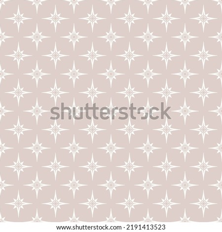Vector geometric texture with small stars, diamonds, floral silhouettes. Subtle abstract beige and white seamless pattern. Simple minimal background. Elegant repeat geo design for decor, print, cover