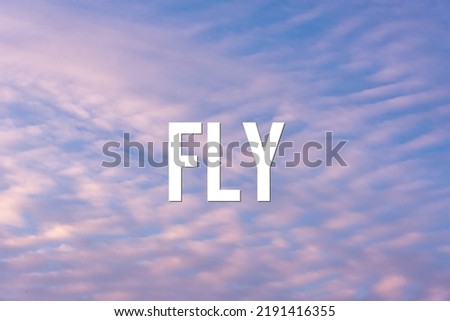 FLY - word on the background of the sky with clouds.