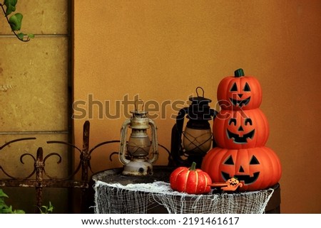 Halloween decoration exterior wall on the street corner Royalty-Free Stock Photo #2191461617