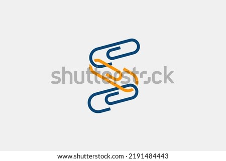 Office Supply logo concept. The combination of paper clip and a chain icon to represent Office supply chain