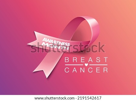 Posters for breast cancer awareness month in October. Realistic pink ribbon symbol. Medical Design. Vector illustration. Royalty-Free Stock Photo #2191542617