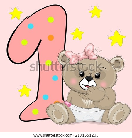 Cute little baby bear girl, hand drawn vector cartoon style character. Happy baby bear, Perfect illustration for t-shirt wear fashion print design, greeting card, baby shower, party invitation