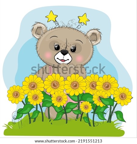 Cute little baby bear girl, hand drawn vector cartoon style character. Happy baby bear, Perfect illustration for t-shirt wear fashion print design, greeting card, baby shower, party invitation