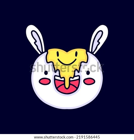 Bunny with melted emoji face illustration. Artwork for street wear, t shirt, posters, bomber jackets, hoodie, patchworks, enamel pins; for clothes.