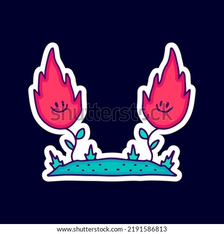Cute fire plants illustration. Artwork for street wear, t shirt, posters, bomber jackets, hoodie, patchworks, enamel pins; for clothes.