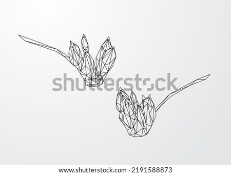 Low poly art of flowers in black color wireframe. Vector flower triangle geometric illustration. Abstract polygonal art. With white color background.
