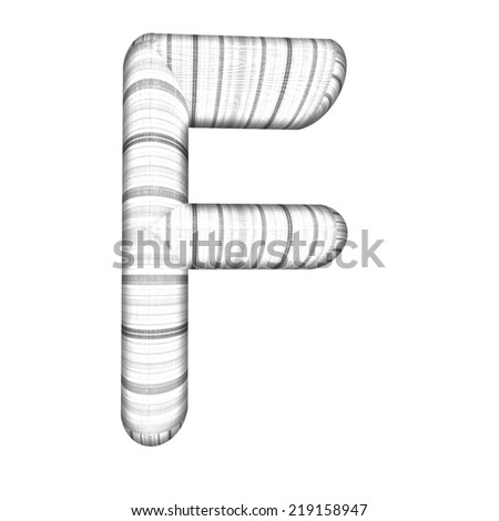 Wooden Alphabet. Letter "F" on a white background. Pencil drawing 