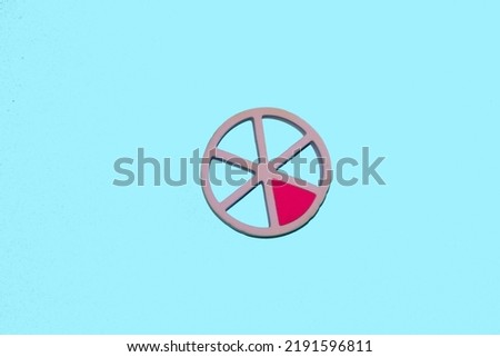 circle divided into six parts, one filled, one of six, creative art business design on blue background
