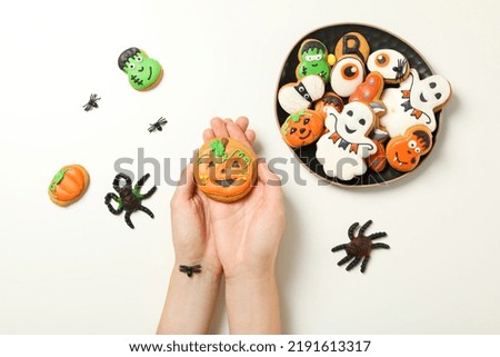 Concept of Halloween sweets, funny sweets, top view
