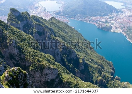 View of the Lecco branch of lake Como from the belvedere of the Valentino park on the Resinelli.