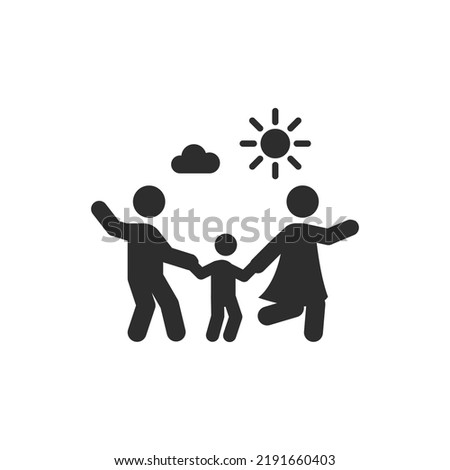 Family on a walk icon. Monochrome black and white symbol