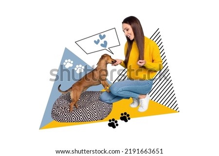 Photo cartoon comics sketch picture of funny funky dog owner spending time together isolated drawing background