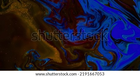 blue and brown marbling texture creative background with abstract waves, liquid art style painted with oil