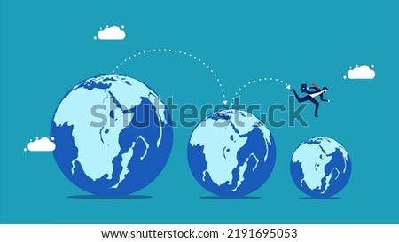 The world is not growing. businessman running on a shrinking world. vector Royalty-Free Stock Photo #2191695053