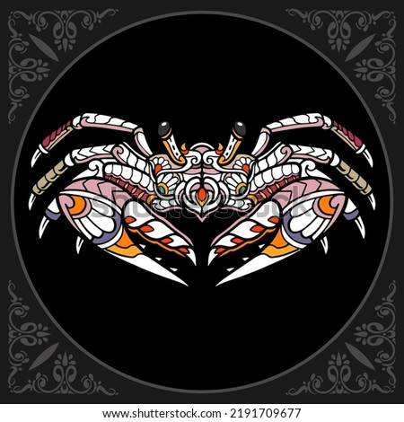 Illustration of Colorful crab zentangle arts isolated on black background