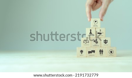 Soft skills concept.  Interpersonal skills interacting with colleagues. Emotional intelligence, communication, problem solving, persuasion, collaboration, adaptability, empathy, critical analytics. Royalty-Free Stock Photo #2191732779